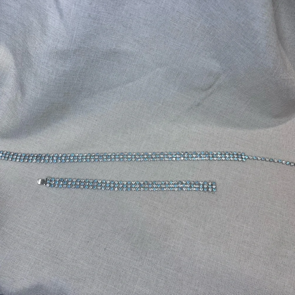 EUC Pair of adjustable, Choker Rhinestone necklace and bracelet sky blue - Picture 5 of 5